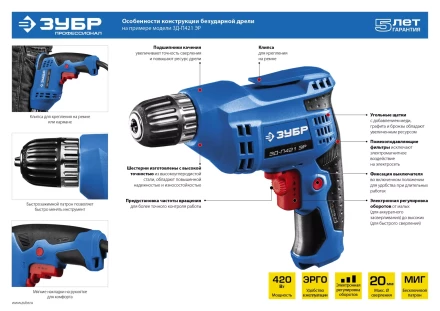 Дрель реверсивная ЗД-П421 ЭР серия ПРОФЕССИОНАЛ купить в Когалыме