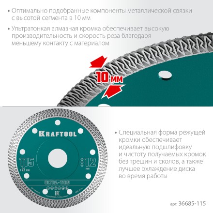 Диск алмазный для УШМ и плиткорезов супертонкие  ULTRA-THIN 36685-115 купить в Когалыме