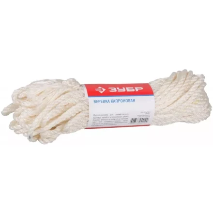 Веревка ЗУБР капроновая, d=6,0 мм, 20 м, 375 кгс, 12,5 ктекс 50206 купить в Когалыме