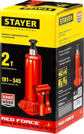 Домкрат гидравлический бутылочный "RED FORCE", 2т, 181-345 мм, STAYER 43160-2 43160-2_z01 купить в Когалыме