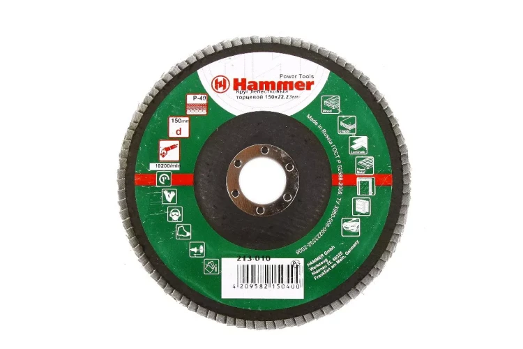 Круг Лепестковый Торцевой (КЛТ) HAMMER КЛТ 1 Ф150х22 Р40 213-010 купить в Когалыме