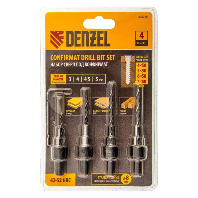 Набор сверл под конфирмат Denzel 704240, 3-5 мм, набор 4 шт купить в Когалыме