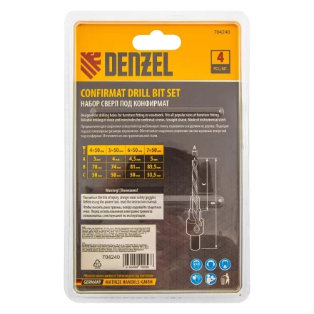 Набор сверл под конфирмат Denzel 704240, 3-5 мм, набор 4 шт купить в Когалыме
