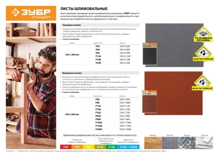 Лист шлифовальный ЗУБР "СТАНДАРТ" на бумажной основе, водостойкий 230х280мм, Р320, 5шт 35417-320 купить в Когалыме