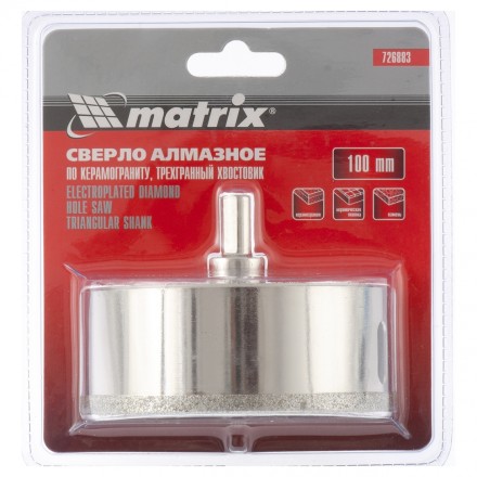Сверло алмазное по керамограниту 100 х 67 мм 3-гранный хвостовик MATRIX артикул 726883 купить в Когалыме