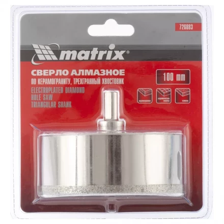 Сверло алмазное по керамограниту 100 х 67 мм 3-гранный хвостовик MATRIX артикул 726883 купить в Когалыме