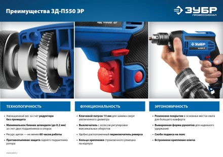 Дрель реверсивная ЗД-П550 ЭР серия ПРОФЕССИОНАЛ купить в Когалыме