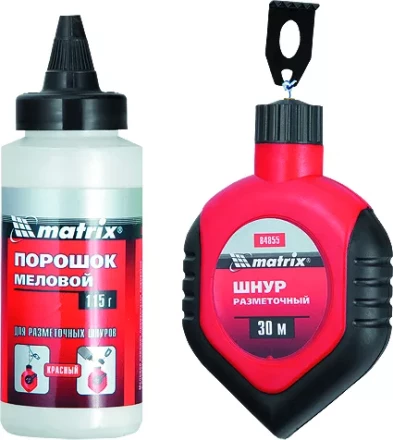 Шнур разметочный в пластмассовом обрезиненном корпусе + порошок красный  MATRIX 84855 купить в Когалыме