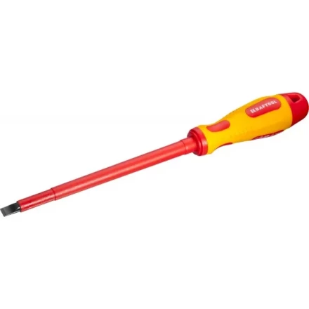 Отвертка KRAFTOOL, высоковольтная, Cr-Mo-V стержень, двухкомпонент. маслобензостойкая рукоятка, SL, 8,0х175мм 250083-8.0-175 купить в Когалыме