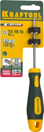Отвертка KRAFTOOL, Cr-Mo-V сталь, двухкомпонентная противоскользящая рукоятка, TORX Hole, №15x80мм 250077-15-080 купить в Когалыме