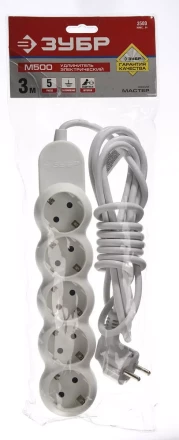 Удлинитель ЗУБР "МАСТЕР" электрический, ПВС сечение 1кв мм, заземл, 5 гнезд, макс мощн 3500Вт, 3м 55058-3 купить в Когалыме