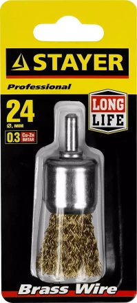 STAYER "PROFESSIONAL". Щетка кистевая для дрели, витая стальная проволока 0,3мм, 24мм 35113-24 купить в Когалыме