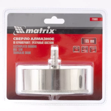 Сверло алмазное по керамограниту 105 х 67 мм 3-гранный хвостовик MATRIX артикул 726903 купить в Когалыме