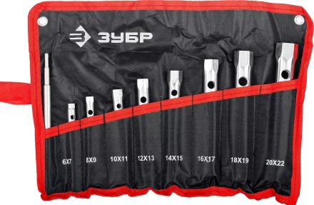 Набор ЗУБР "МАСТЕР": Ключи торцовые, трубчатые двухсторонние, 6-22мм, с воротком, 9шт 27162-H9 купить в Когалыме