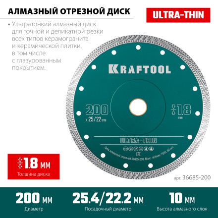 Диск алмазный для УШМ и плиткорезов супертонкие  ULTRA-THIN 36685-200 купить в Когалыме
