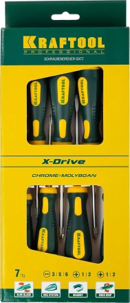 Набор X-Drive, KRAFTOOL 250081-H7: Отвертки профессиональные, SL: 3x80, 5x100, 6x125; PH: 1x80, 2x100; PZ: 1x80, 2x100 250081-H7 купить в Когалыме