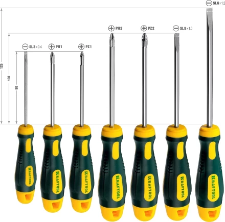Набор X-Drive, KRAFTOOL 250081-H7: Отвертки профессиональные, SL: 3x80, 5x100, 6x125; PH: 1x80, 2x100; PZ: 1x80, 2x100 250081-H7 купить в Когалыме