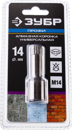 Алмазная коронка ЗУБР &quot;ПРОФЕССИОНАЛ&quot; универсальная для УШМ, сухое сверление, алмазы на вакуумной пайке,  посадка М14, d=16мм 29865-16 купить в Когалыме
