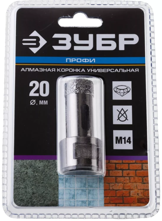 Алмазная коронка ЗУБР "ПРОФЕССИОНАЛ" универсальная для УШМ, сухое сверление, алмазы на вакуумной пайке,  посадка М14, d=16мм 29865-16 купить в Когалыме