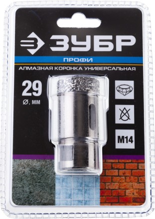 Алмазная коронка ЗУБР &quot;ПРОФЕССИОНАЛ&quot; универсальная для УШМ, сухое сверление, алмазы на вакуумной пайке,  посадка М14, d=16мм 29865-16 купить в Когалыме