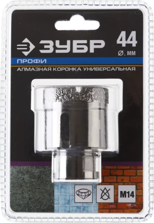 Алмазная коронка ЗУБР "ПРОФЕССИОНАЛ" универсальная для УШМ, сухое сверление, алмазы на вакуумной пайке,  посадка М14, d=16мм 29865-16 купить в Когалыме