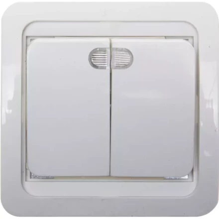 Выключатель СВЕТОЗАР "ГАММА" двухклавишный, с подсветкой, цвет белый, 10А/~250В SV-54135-W купить в Когалыме