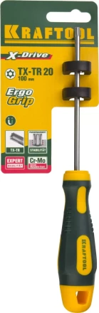 Отвертка KRAFTOOL, Cr-Mo-V сталь, двухкомпонентная противоскользящая рукоятка, TORX Hole, №20x100мм 250077-20-100 купить в Когалыме
