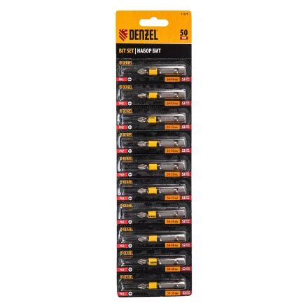 Бита PH2х50, сталь легированная S2, 10 шт., круглый профиль, отрывная упаковка, Е 6,3 Denzel 11679 купить в Когалыме