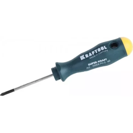 Отвертка KRAFTOOL, Cr-Mo-V закалённый стержень, двухкомпонентная противоскользящ рукоятка, PH 0x60мм 25008-0-060 купить в Когалыме