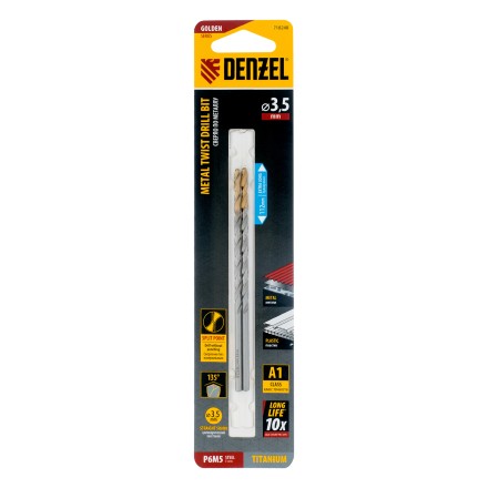 Сверло спиральное по металлу Denzel 3,5 х 112 мм, Р6М5, Golden Tip, удлиненное, 2шт. 718248 купить в Когалыме