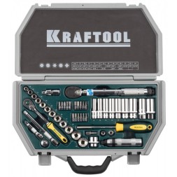 Набор торцовых головок KRAFTOOL &quot;INDUSTRIE QUALITAT&quot; (3/8&quot;) универсальный, Cr-V, пластиковый кейс, 49 предметов 27975-H49