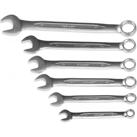 Набор ЗУБР "ПРОФИ": Ключ гаечный комбинированный, Cr-V сталь, хромированный, 8-17мм, 6шт 27028-H6 купить в Когалыме