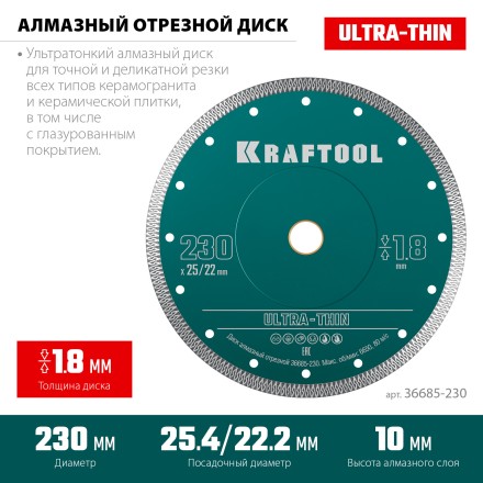 Диск алмазный для УШМ и плиткорезов супертонкий  ULTRA-THIN 36685-230 купить в Когалыме
