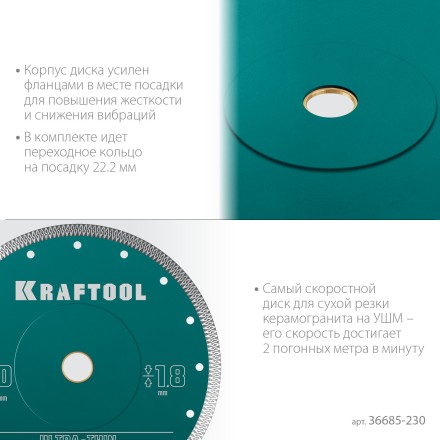 Диск алмазный для УШМ и плиткорезов супертонкий  ULTRA-THIN 36685-230 купить в Когалыме