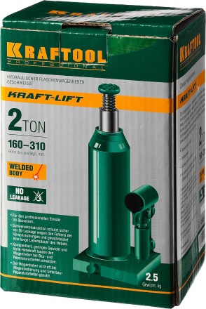 Домкрат гидравлический бутылочный &quot;Kraft-Lift&quot;, сварной, 2т, 160-310мм, KRAFTOOL 43462-2 43462-2_z01 купить в Когалыме