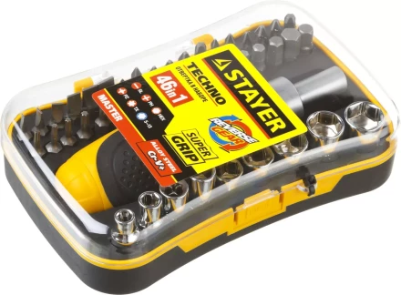Набор STAYER "MASTER" "HERCULES": Отвертки, реверс отвертка, биты 35шт, адаптер для торц голов, торц голов 9шт, 46 предм 25084-H46 купить в Когалыме