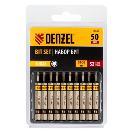 Бита TX 8х50, сталь S2, шестигранный профиль, 10 шт. Е 6,3 Denzel 11666 купить в Когалыме
