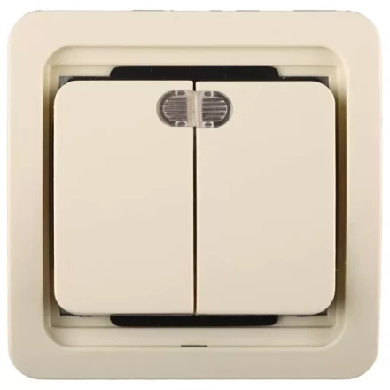 Выключатель СВЕТОЗАР "ГАММА" двухклавишный, с подсветкой, цвет бежевый, 10А/~250В SV-54135-B купить в Когалыме