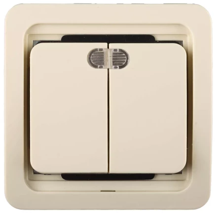 Выключатель СВЕТОЗАР "ГАММА" двухклавишный, с подсветкой, цвет бежевый, 10А/~250В SV-54135-B купить в Когалыме