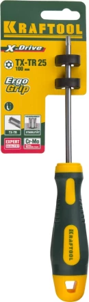 Отвертка KRAFTOOL, Cr-Mo-V сталь, двухкомпонентная противоскользящая рукоятка, TORX Hole, №25x100мм 250077-25-100 купить в Когалыме