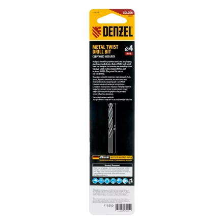 Сверло спиральное по металлу 4 х 119 мм, Р6М5, Golden Tip, удлиненное Denzel 718250 купить в Когалыме