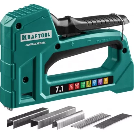 Степлер для скоб "Universal" 7-в-1: 53(6-14 мм)/53F(10-14 мм)/140 (10-14 мм)/13 (6-14 мм)/36 (10-14 мм)/300(16 мм)/500(16 мм), суперлегкий, KRAFTOOL 31524 купить в Когалыме