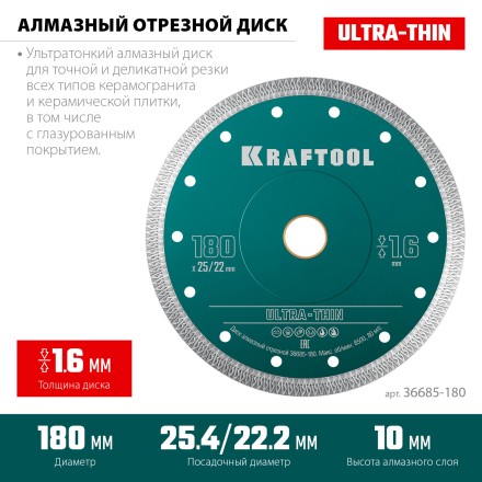 Диск алмазный для УШМ и плиткорезов супертонкие  ULTRA-THIN 36685-180 купить в Когалыме