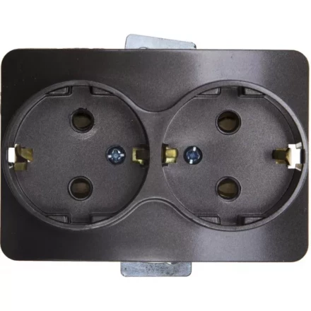 Розетка СВЕТОЗАР "ГАММА" с заземлением, двойная, без вставки и рамки, цвет темно-серый металлик, 16А/~250В SV-54107-DM купить в Когалыме