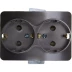 Розетка СВЕТОЗАР "ГАММА" с заземлением, двойная, без вставки и рамки, цвет темно-серый металлик, 16А/~250В SV-54107-DM купить в Когалыме