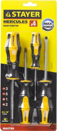 Набор STAYER "MASTER" HERCULES: Отвертки, Cr-V, эргономичная двухкомпонентная рукоятка, 4шт 25055-H4_z02 купить в Когалыме