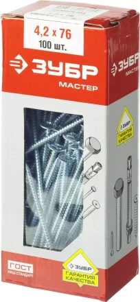 Саморезы ЗУБР с прессшайбой по листовому металлу до 0,9 мм, PH2, 4,2х76 мм, 100шт 4-300191-42-076 купить в Когалыме