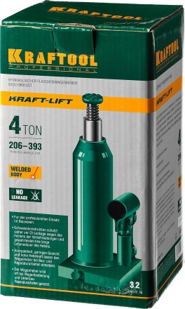 Домкрат гидравлический бутылочный &quot;Kraft-Lift&quot;, сварной, 4т, 206-393мм, KRAFTOOL 43462-4 43462-4_z01 купить в Когалыме