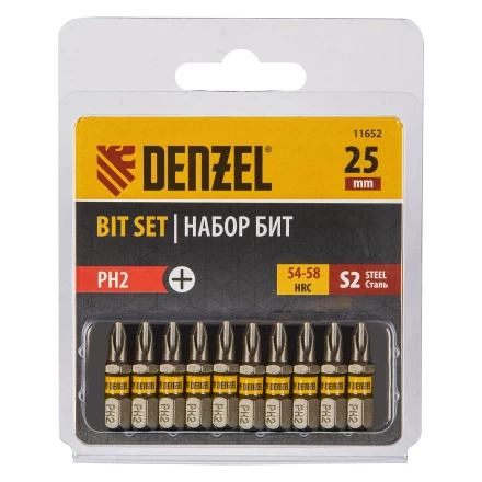 Бита PH2х25, сталь S2, шестигранный профиль, 10 шт. Е 6,3 Denzel 11652 купить в Когалыме