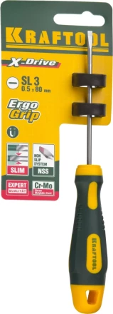 Отвертка KRAFTOOL, Cr-Mo-V сталь, двухкомпонентная противоскользящая рукоятка, SL, 3,0x80мм 250071-3.0-080 купить в Когалыме